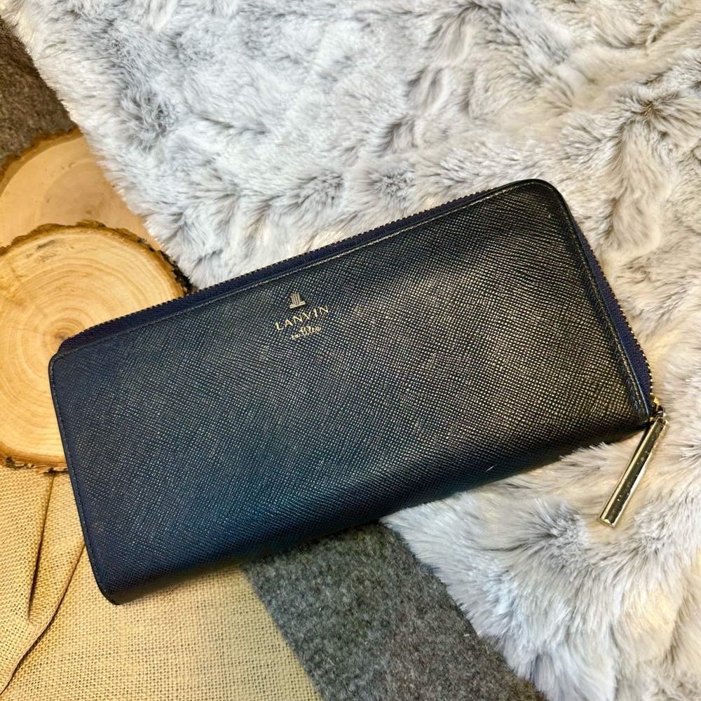 Lanvin Deep Navy Long Leather Wallet. Classic French Luxury. $120